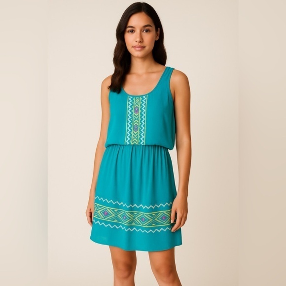 Hayden LA Women's Teal Embroidered 2 in 1 Layered Dress Boho NWT S #1376-77
